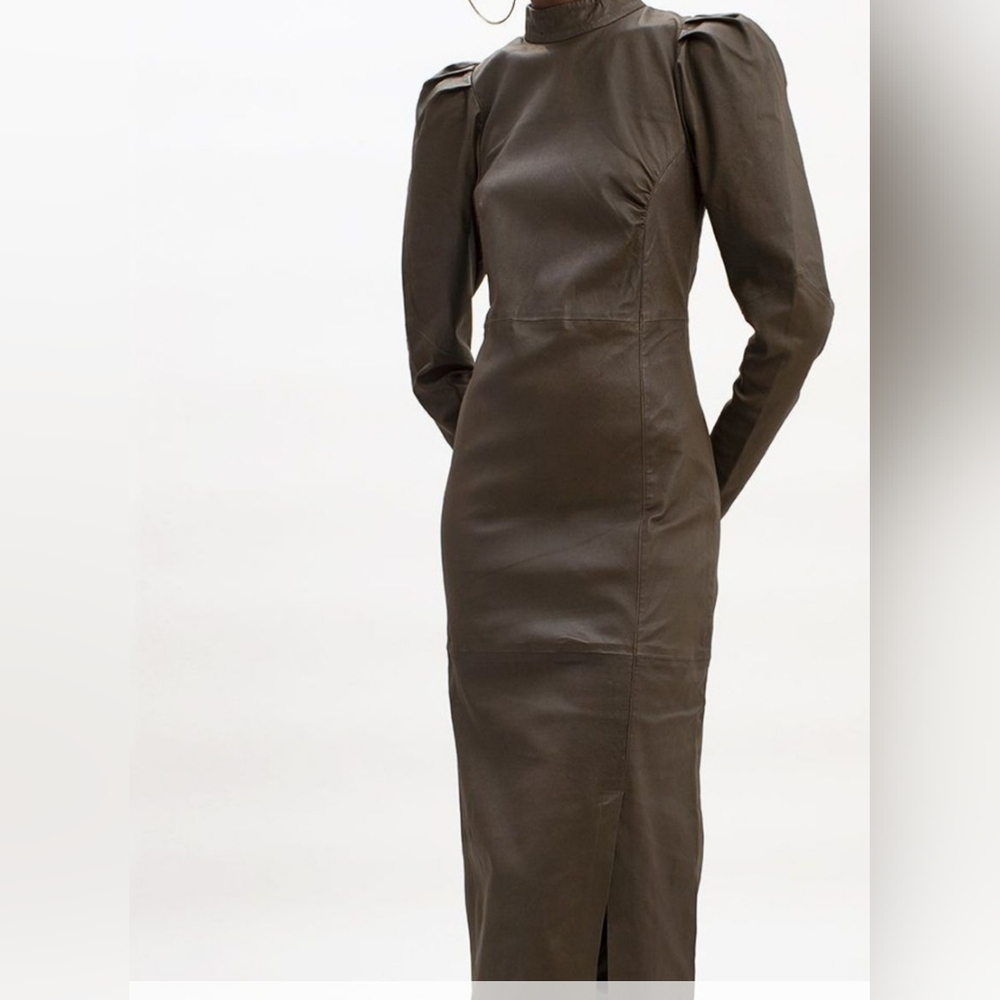 Vilea Leather Midi Dress by Gestuz in Dark Olive
